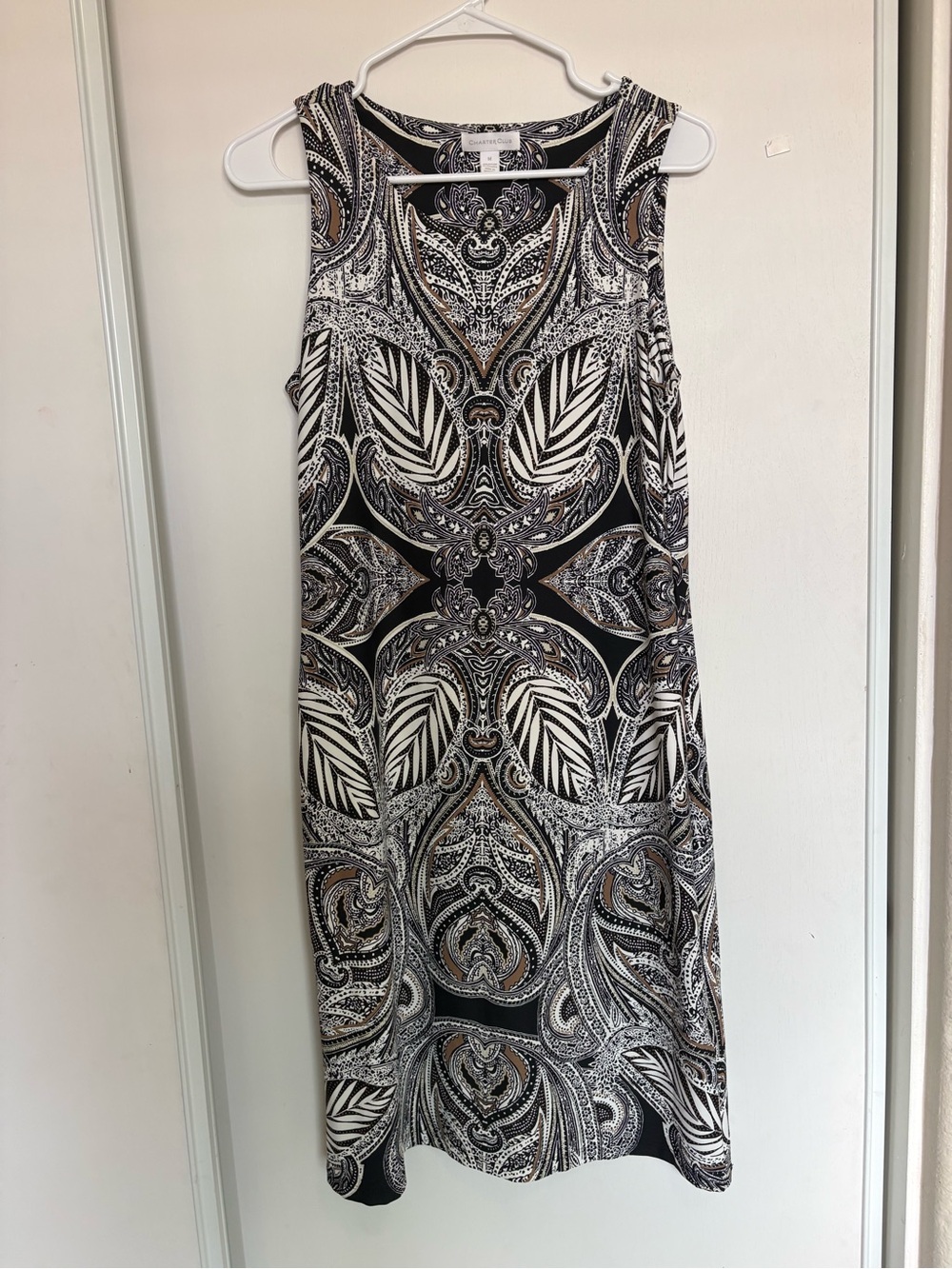 Charter Club Black, White & Brown Paisley-Print Sleeveless Midi Dress Size M